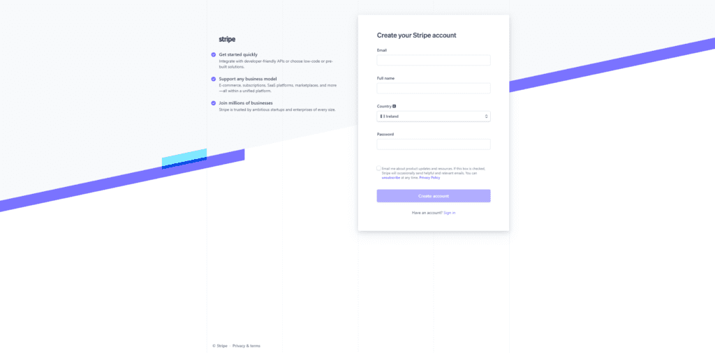 Stripe Payments Registration